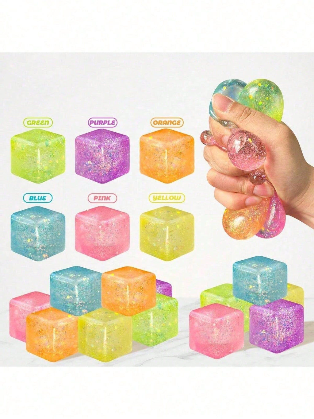 Glow In The Dark Stress Relief Cube – Soft Slow Rebound Sensory Squeeze Toy for Anxiety Relief (1/2/4/12PCS)