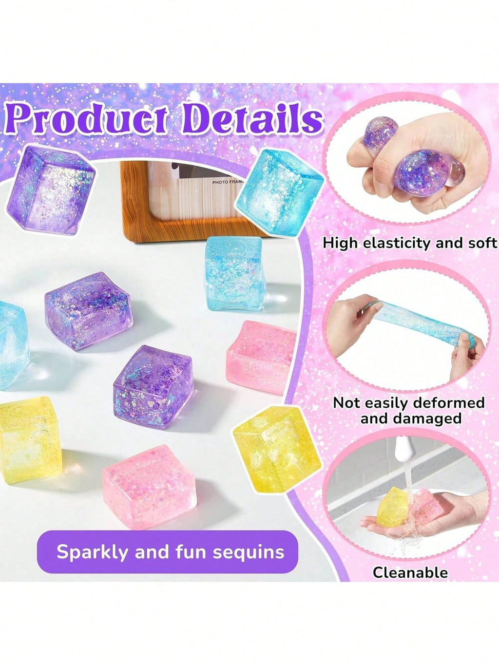 1/2/4/6PCS Flashing Ice Cube Stress Relief Balls – Colorful Light-Up Sensory Squeeze Toys for Kids & Adults, Party Favor & Easter Basket Gift