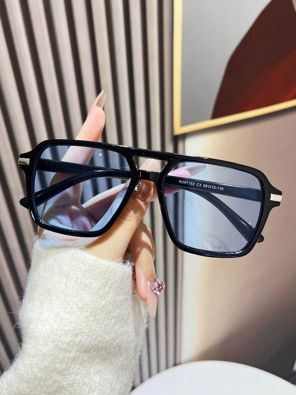 1 Pair Double-Bridge Aviator Fashion Glasses for Women – Trendy Lightweight UV Protection Sunglasses