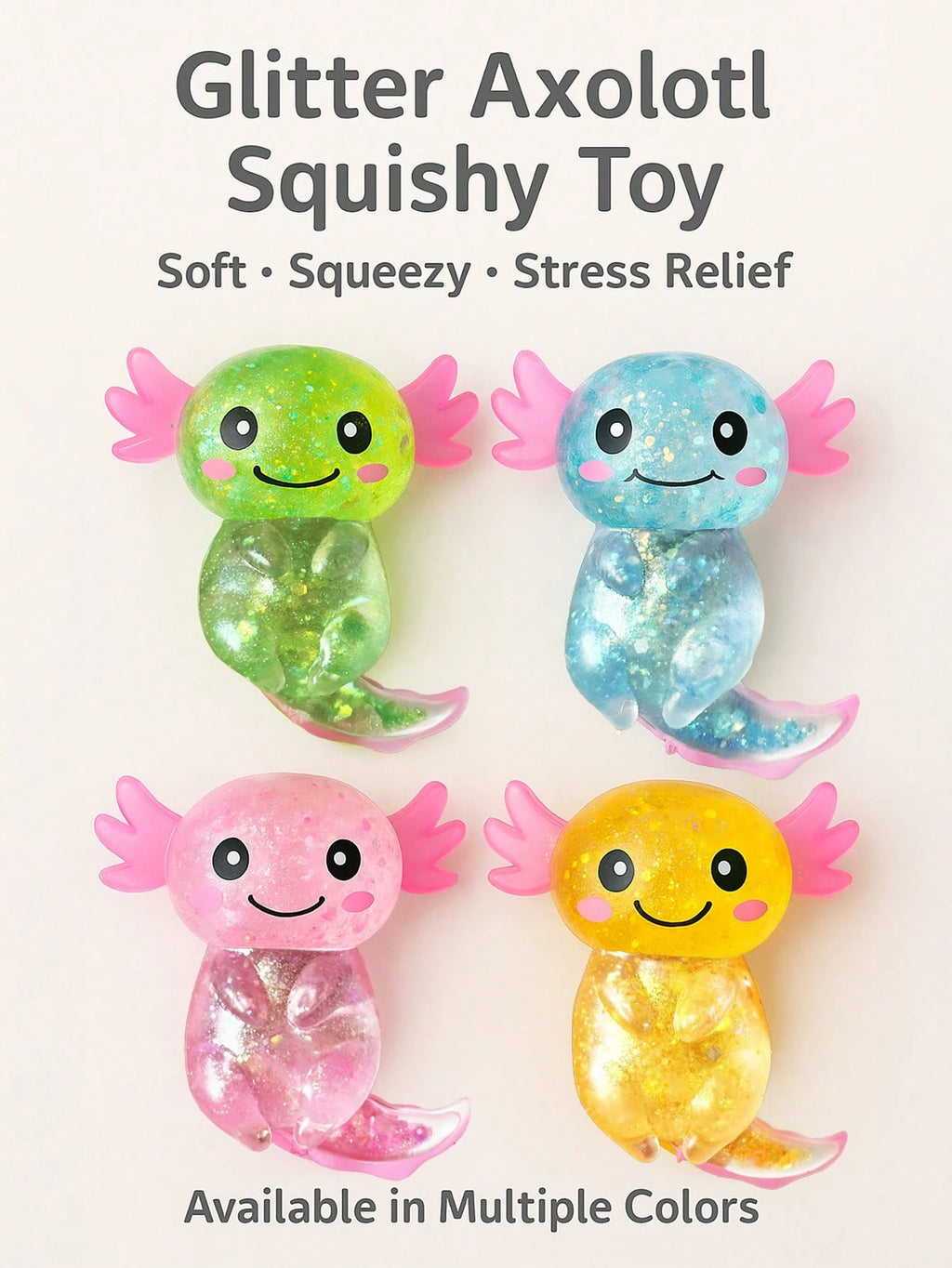 Glitter Crystal Axolotl & Salamander Squishy Toy – Slow Rebound Stress Relief Fidget