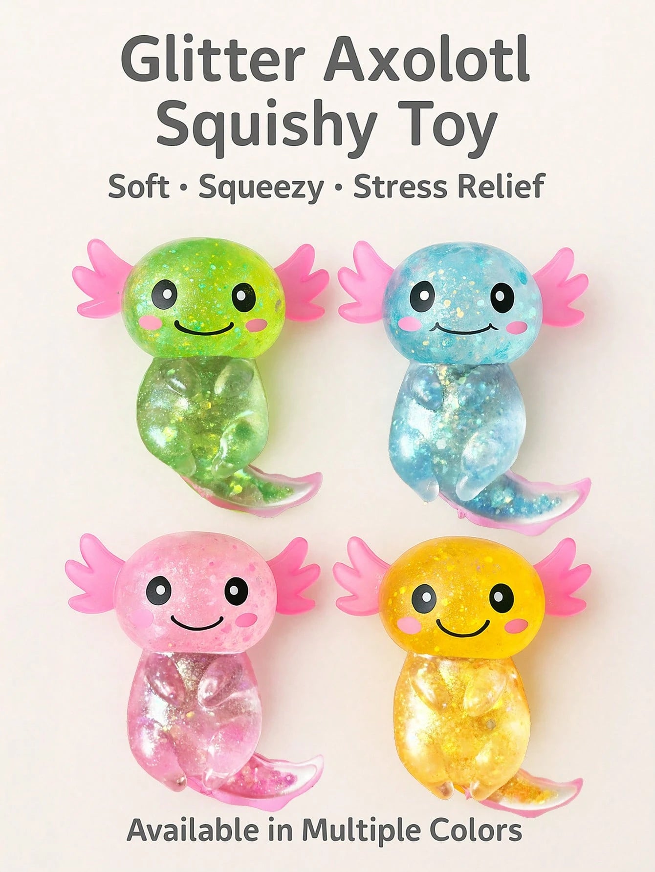 Glitter Crystal Axolotl & Salamander Squishy Toy – Slow Rebound Stress Relief Fidget