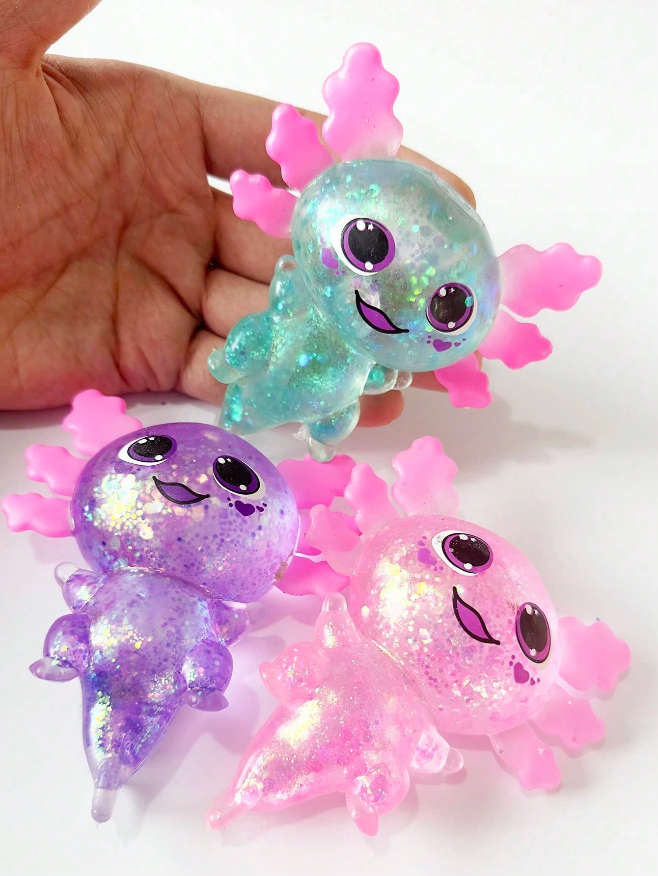 Glitter Crystal Axolotl & Salamander Squishy Toy – Slow Rebound Stress Relief Fidget