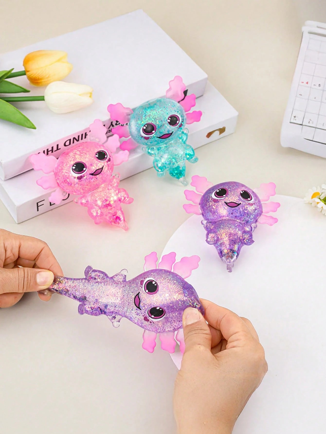 Glitter Crystal Axolotl & Salamander Squishy Toy – Slow Rebound Stress Relief Fidget