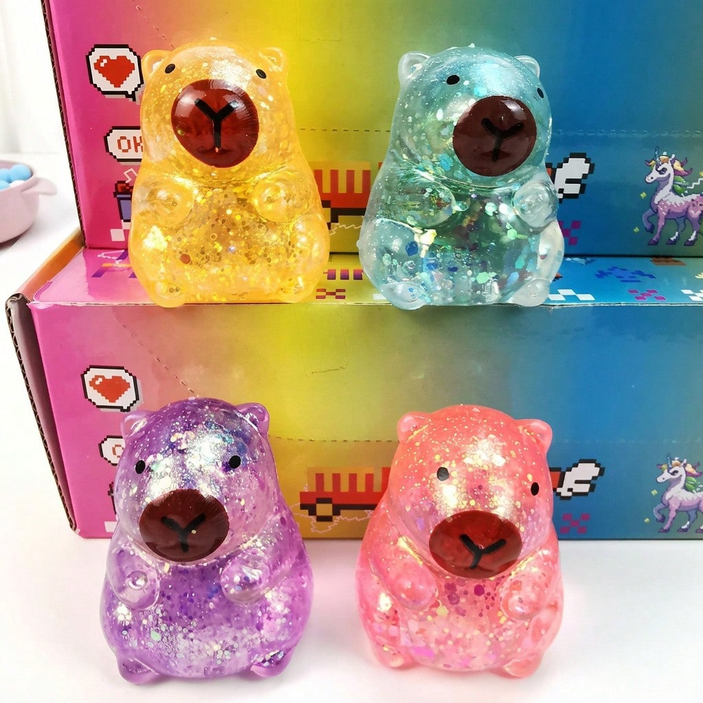 1pc Glowing Bear Slow Rebound Stress Toy – Cute Transparent Glitter Squishy Bear, Soft Sensory Anxiety Relief Fidget Toy for Kids & Adults