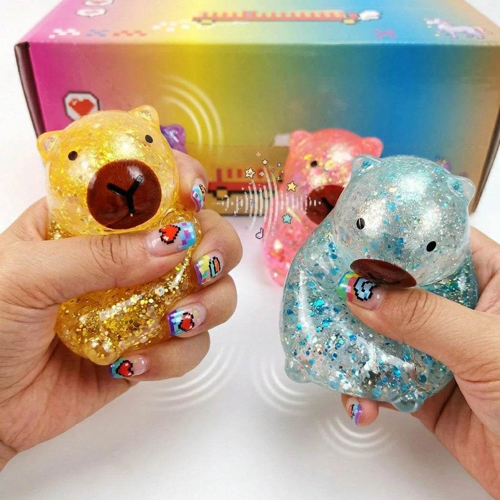 1pc Glowing Bear Slow Rebound Stress Toy – Cute Transparent Glitter Squishy Bear, Soft Sensory Anxiety Relief Fidget Toy for Kids & Adults