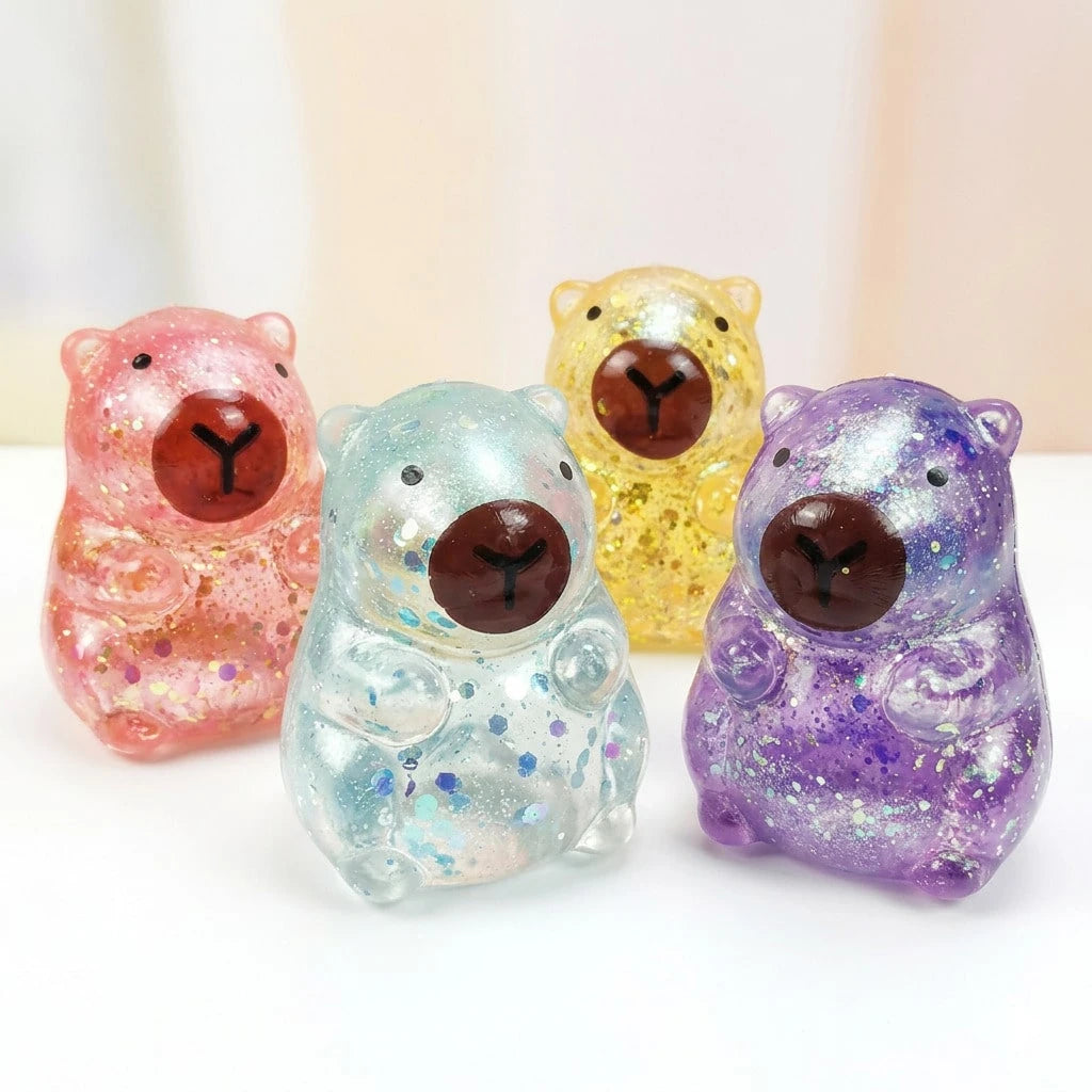 1pc Glowing Bear Slow Rebound Stress Toy – Cute Transparent Glitter Squishy Bear, Soft Sensory Anxiety Relief Fidget Toy for Kids & Adults