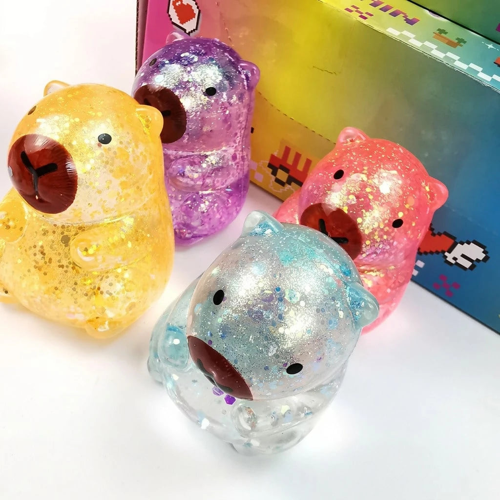 1pc Glowing Bear Slow Rebound Stress Toy – Cute Transparent Glitter Squishy Bear, Soft Sensory Anxiety Relief Fidget Toy for Kids & Adults