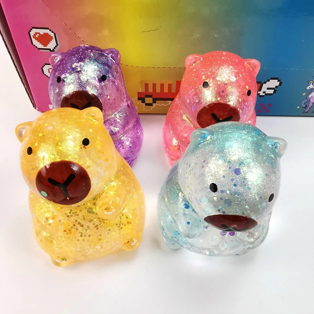 1pc Glowing Bear Slow Rebound Stress Toy – Cute Transparent Glitter Squishy Bear, Soft Sensory Anxiety Relief Fidget Toy for Kids & Adults