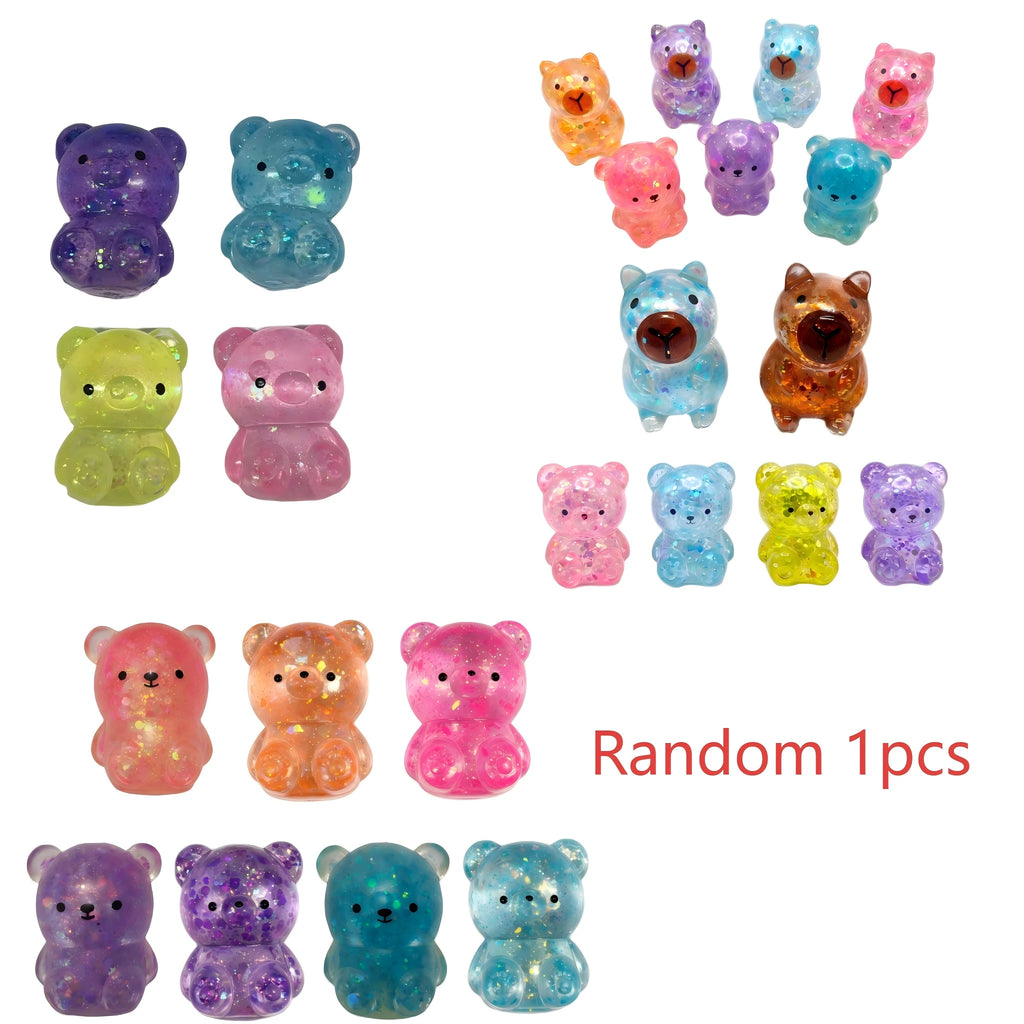 1pc Glowing Bear Slow Rebound Stress Toy – Cute Transparent Glitter Squishy Bear, Soft Sensory Anxiety Relief Fidget Toy for Kids & Adults