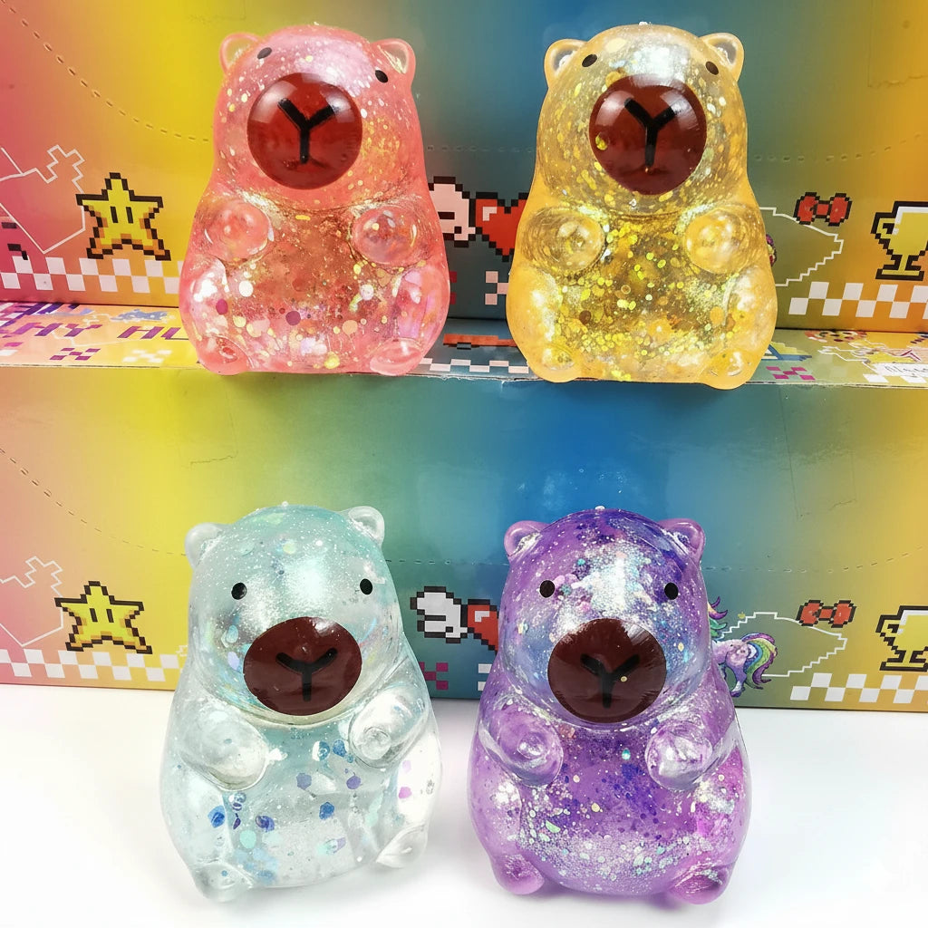 1pc Glowing Bear Slow Rebound Stress Toy – Cute Transparent Glitter Squishy Bear, Soft Sensory Anxiety Relief Fidget Toy for Kids & Adults