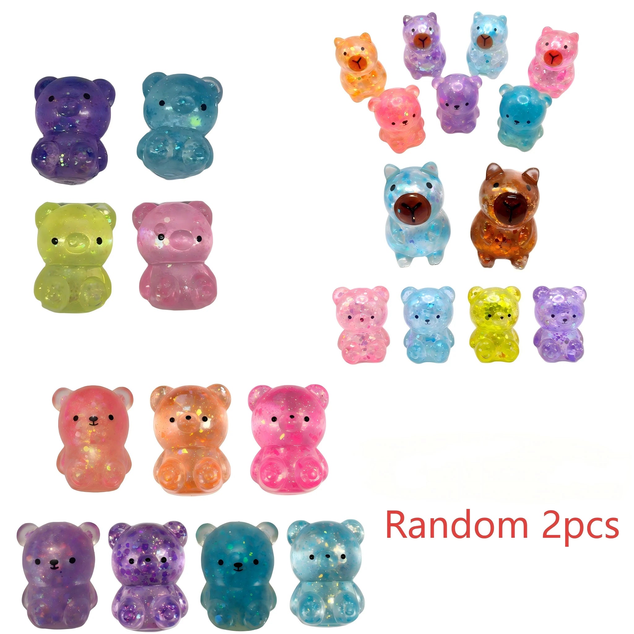 1pc Glowing Bear Slow Rebound Stress Toy – Cute Transparent Glitter Squishy Bear, Soft Sensory Anxiety Relief Fidget Toy for Kids & Adults