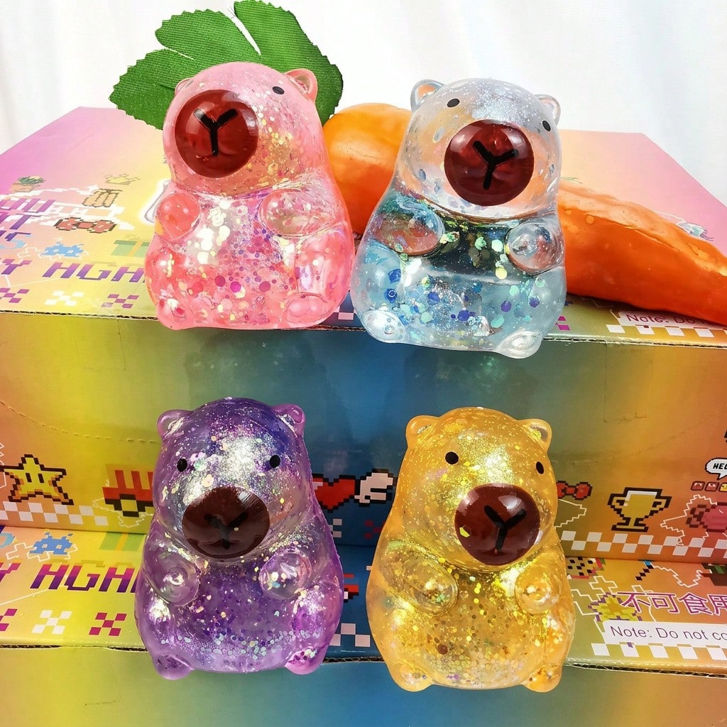 1pc Glowing Bear Slow Rebound Stress Toy – Cute Transparent Glitter Squishy Bear, Soft Sensory Anxiety Relief Fidget Toy for Kids & Adults