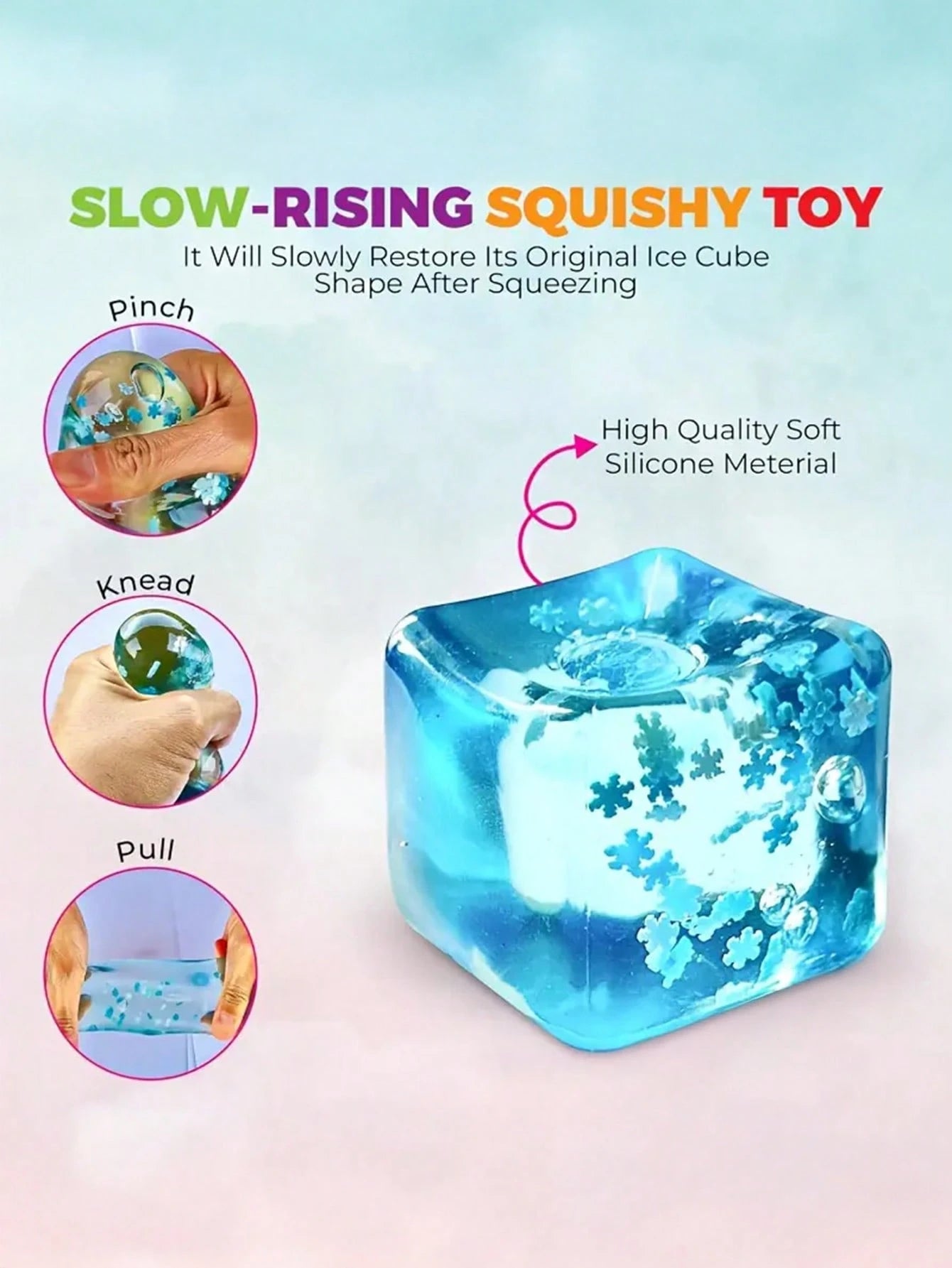 1PC Ice Cube Stress Relief Ball with Snowflakes – Silent Slow Rise Sensory Squishy Fidget Toy for Kids & Adults