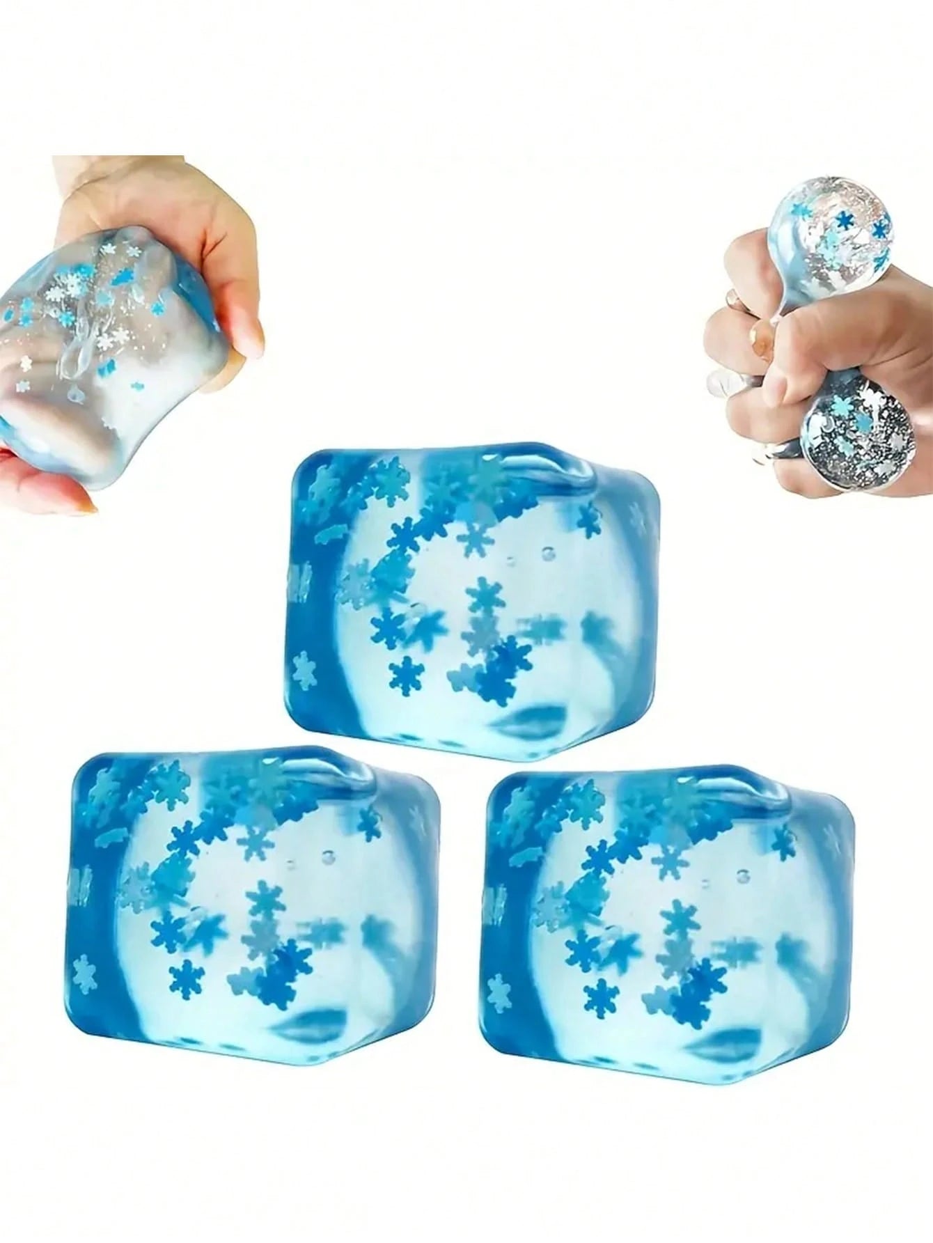 1PC Ice Cube Stress Relief Ball with Snowflakes – Silent Slow Rise Sensory Squishy Fidget Toy for Kids & Adults
