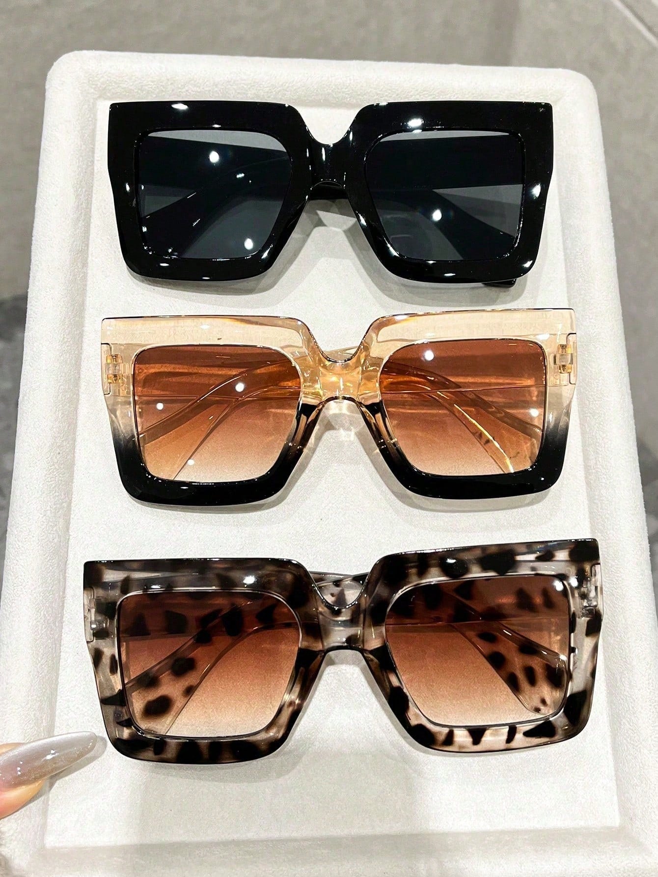 3PCS Oversized Geometric Leopard Print Retro Glasses Set – Full Frame Fashion Eyewear for Parties, Travel, Festivals & Street Style