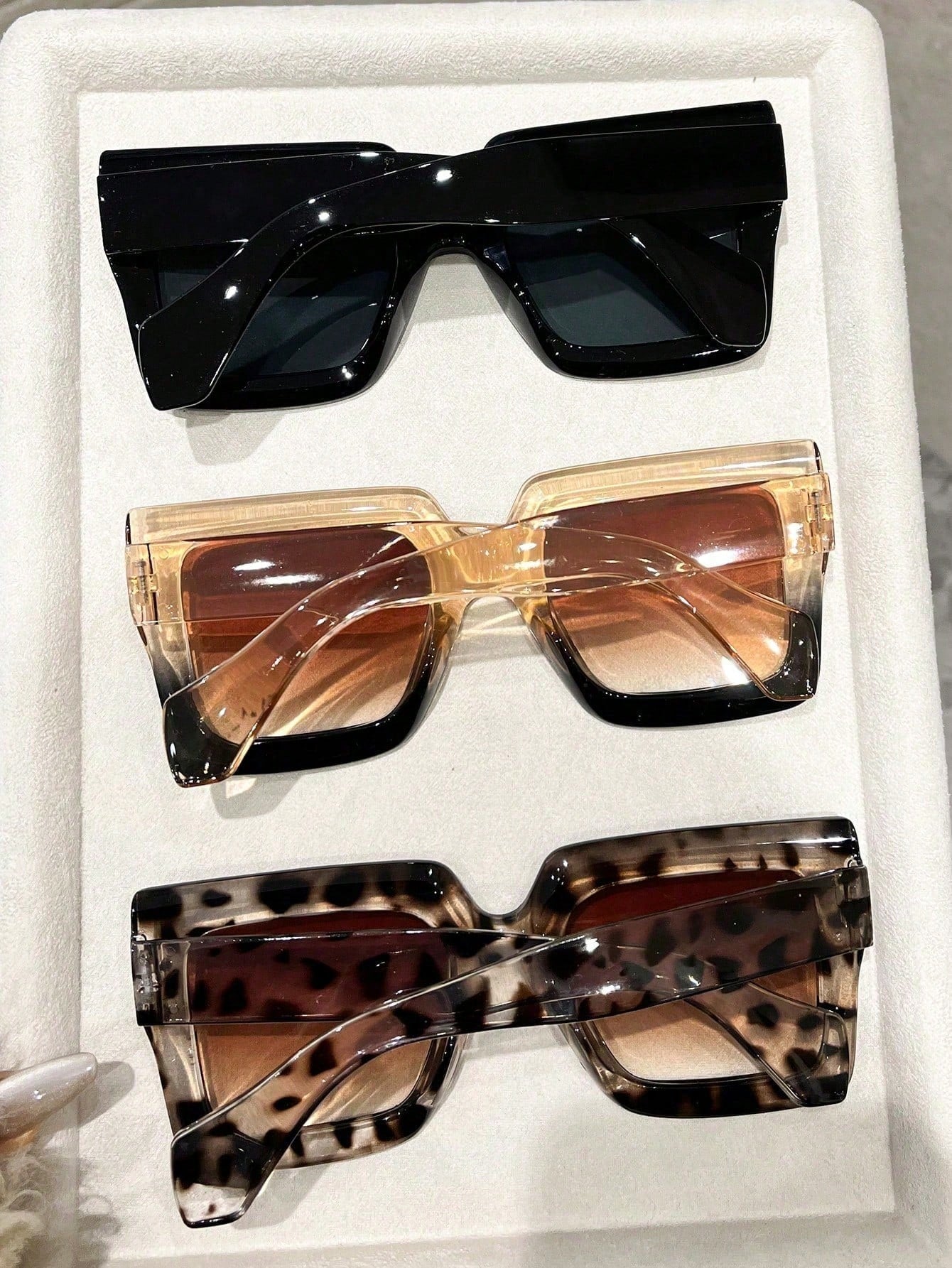 3PCS Oversized Geometric Leopard Print Retro Glasses Set – Full Frame Fashion Eyewear for Parties, Travel, Festivals & Street Style