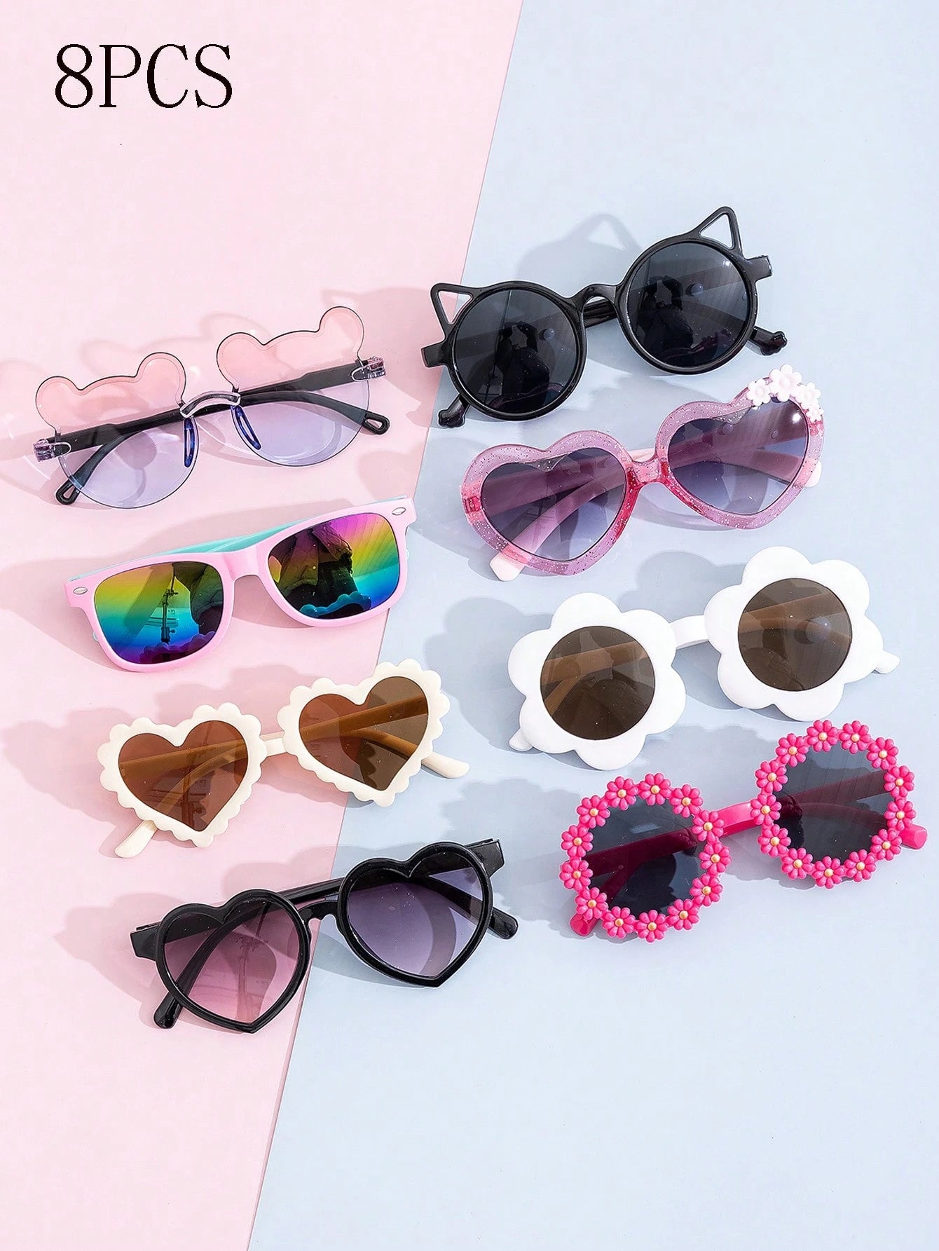 Kids Little Bear & Flower Shape Fashion Glasses – 1PC/8PCS Cute Summer Eyewear Set for Daily Wear & Outdoor Activities
