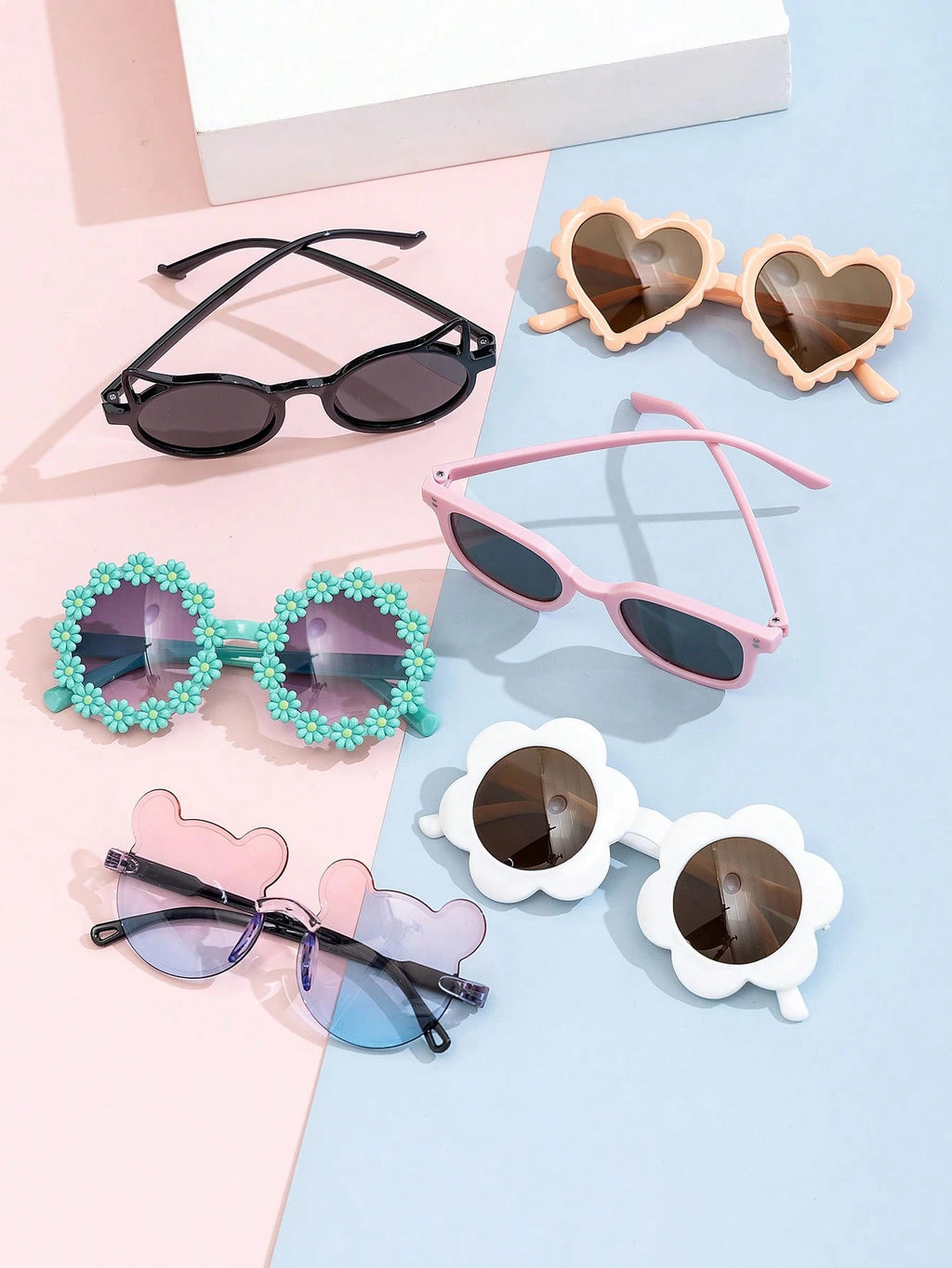 Kids Little Bear & Flower Shape Fashion Glasses – 1PC/8PCS Cute Summer Eyewear Set for Daily Wear & Outdoor Activities