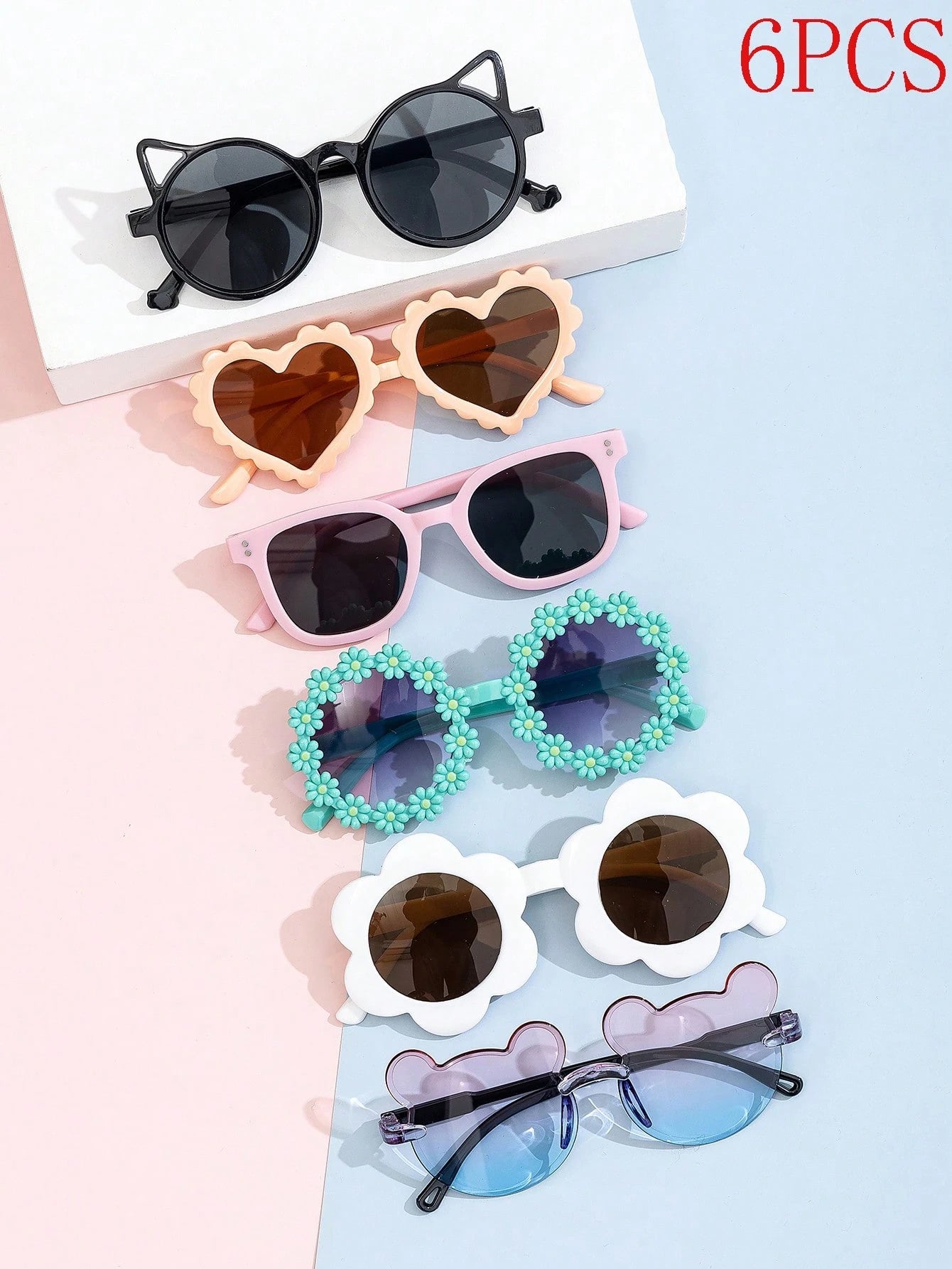 Kids Little Bear & Flower Shape Fashion Glasses – 1PC/8PCS Cute Summer Eyewear Set for Daily Wear & Outdoor Activities