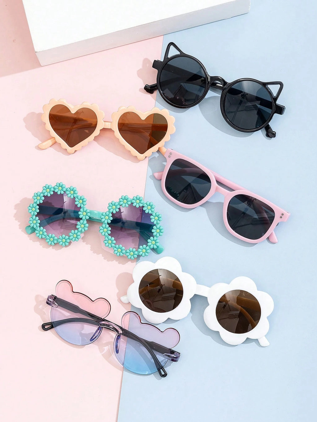 Kids Little Bear & Flower Shape Fashion Glasses – 1PC/8PCS Cute Summer Eyewear Set for Daily Wear & Outdoor Activities