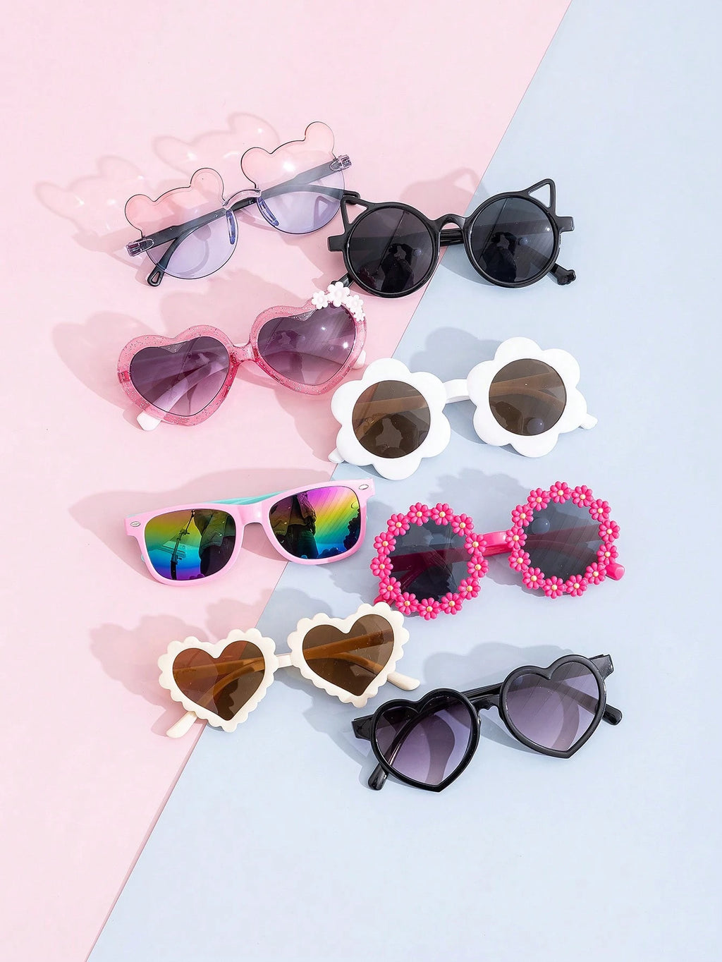 Kids Little Bear & Flower Shape Fashion Glasses – 1PC/8PCS Cute Summer Eyewear Set for Daily Wear & Outdoor Activities