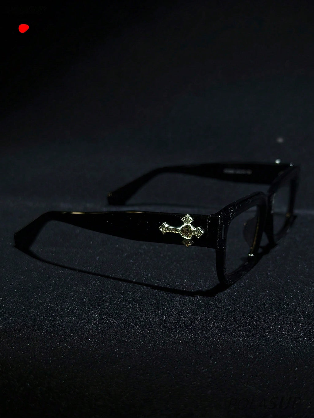POLASUP Crystal Cross & Heart Square Blue Light Glasses – Retro Korean Style Metal Frame Computer & Gaming Eyewear with Strap