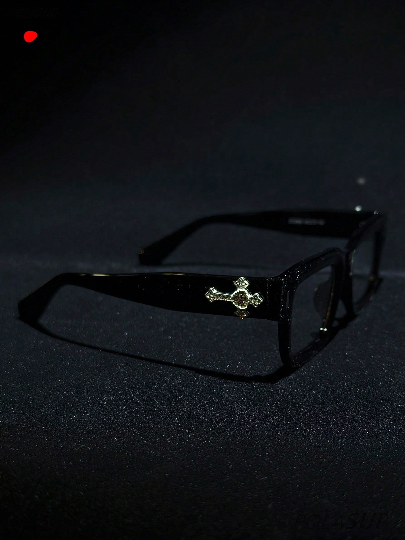 POLASUP Crystal Cross & Heart Square Blue Light Glasses – Retro Korean Style Metal Frame Computer & Gaming Eyewear with Strap